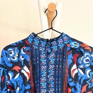 Farm Rio Robe Black Toucans Scarf Long Sleeve Blue Print Mini Dress